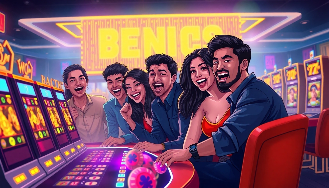 Experience exhilarating online gaming at fenix168 with diverse players enjoying vibrant slot machines and casino action.