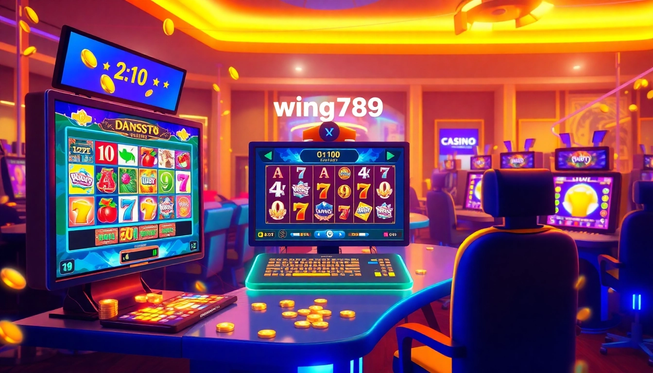 Discover the thrilling gaming experience of wings789 featuring vibrant slot games and a high-tech setup.