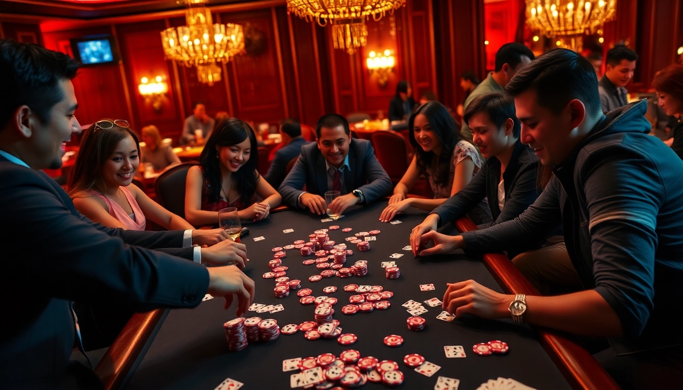 Experience the thrill of dark168 with players at a luxurious gaming table in a vibrant casino.