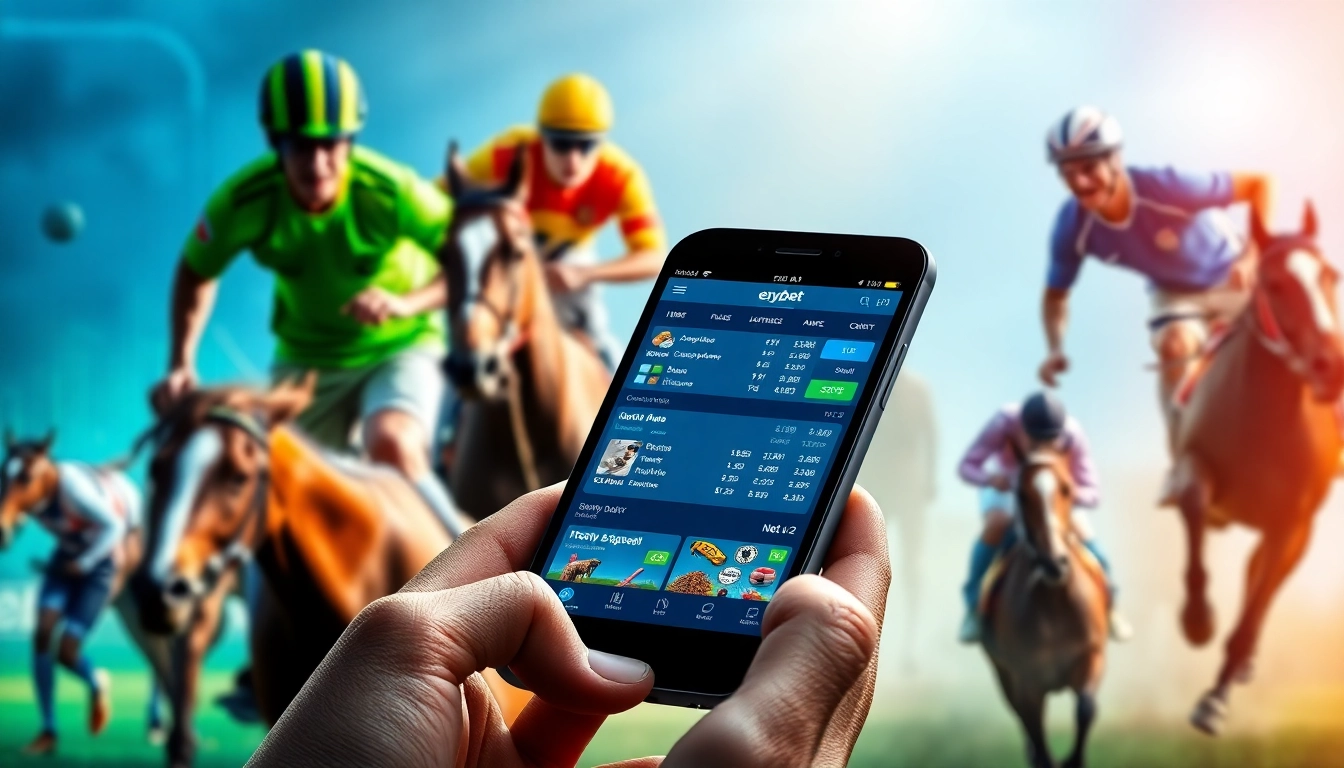 Discover ezybet's cutting-edge mobile sports betting app showcasing vibrant sports visuals with dynamic action.