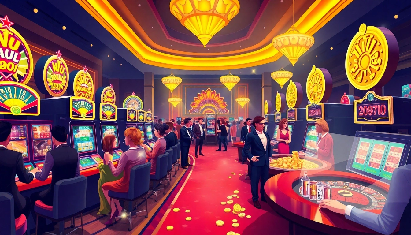 Experience the vibrant energy of Ku Casino with elegantly dressed patrons enjoying games in a luxurious setting.