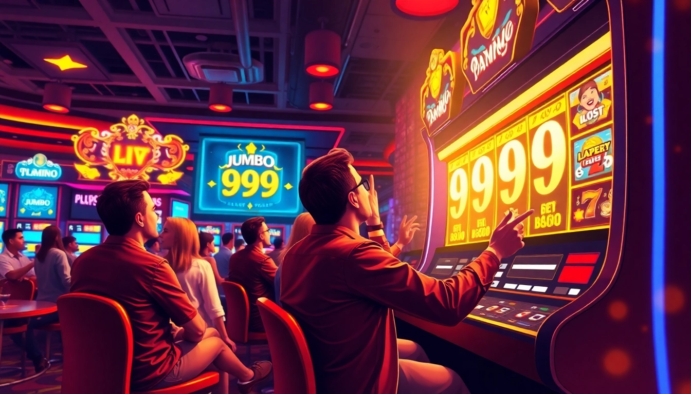 Experience thrilling gameplay with jumbo99 at a digital casino, highlighted by vibrant colors and elegant designs.