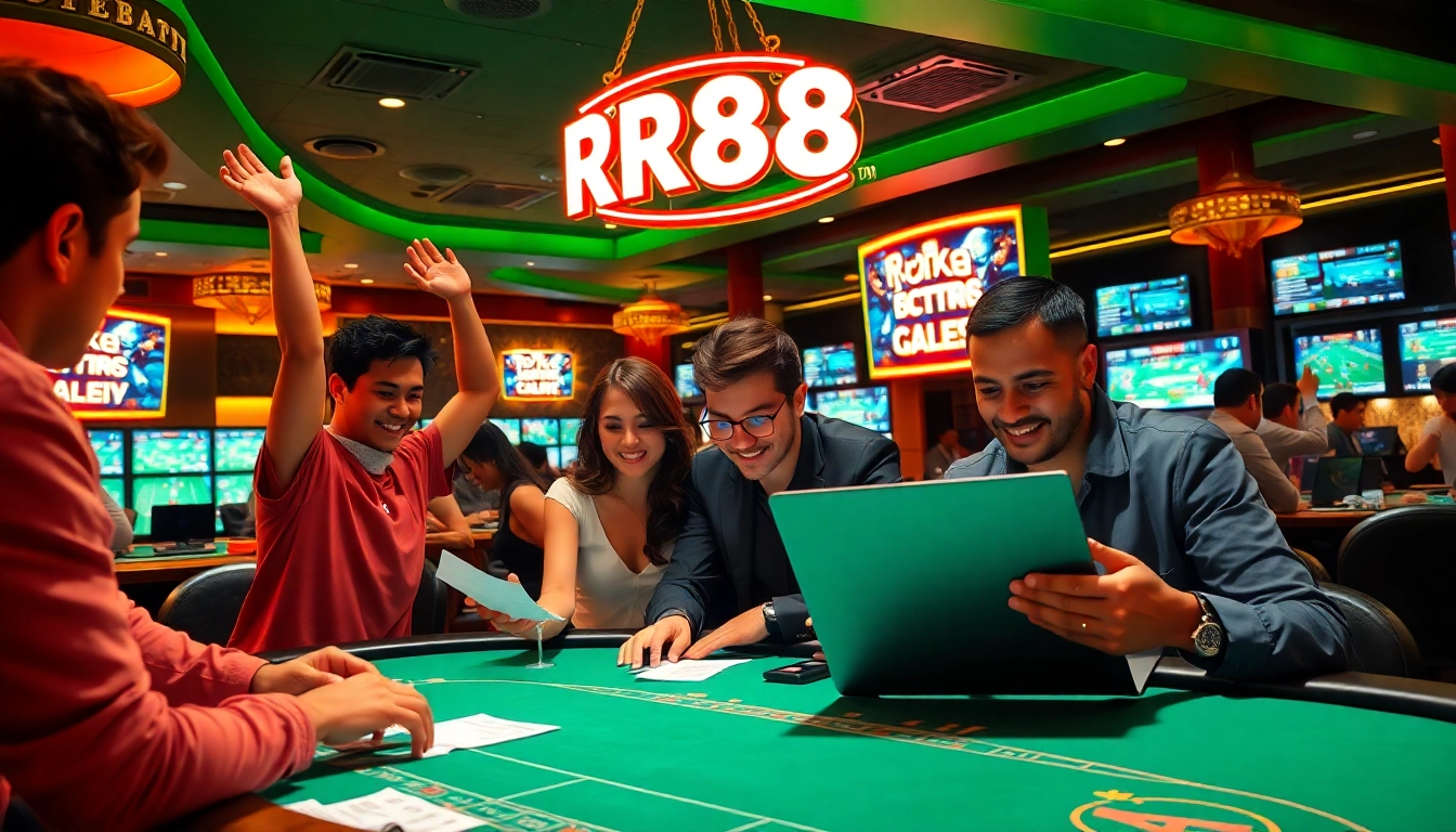 People celebrating a sports betting victory at the RR88 table.