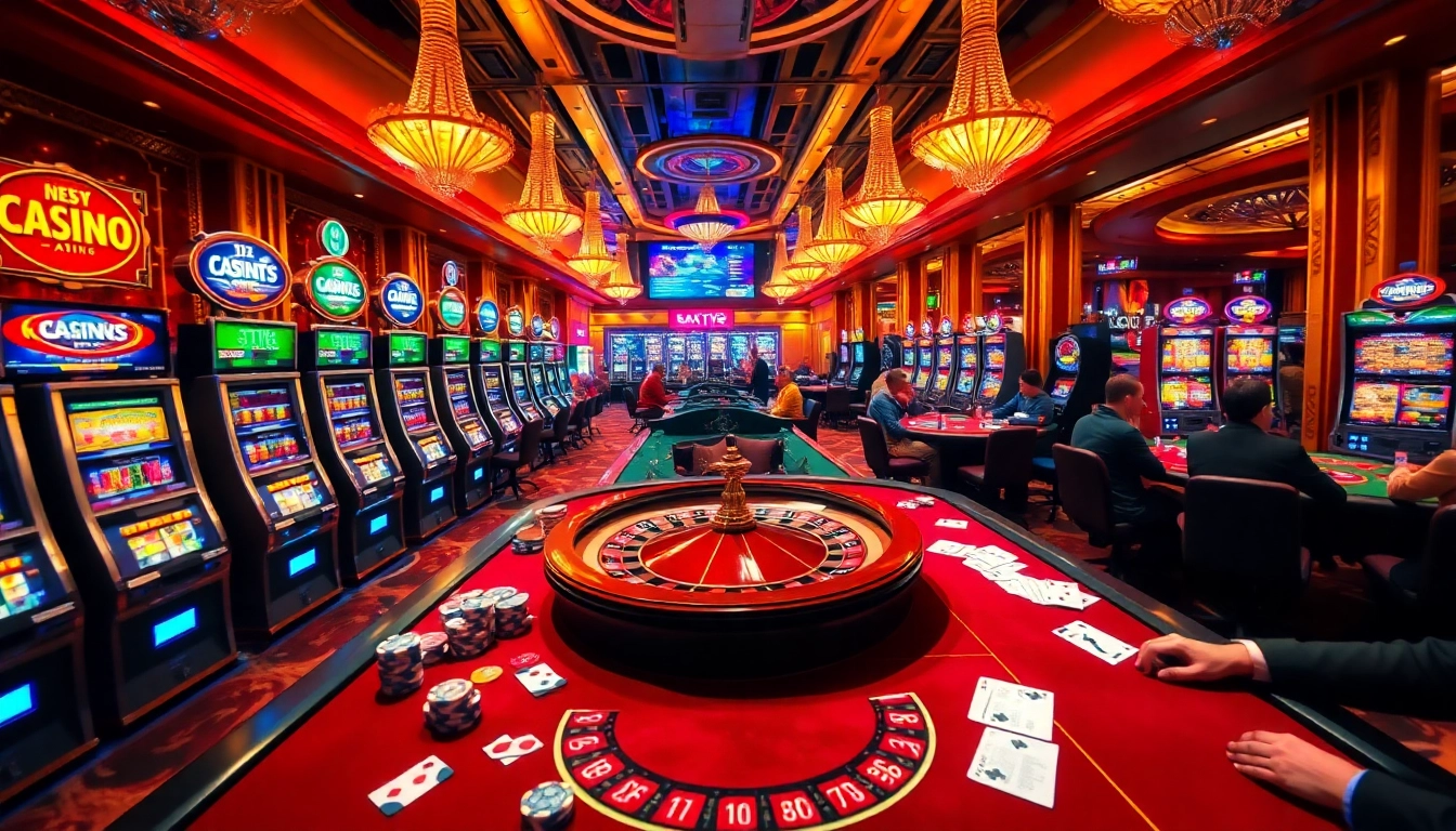 Experience the thrill of winning at https://nohu90g.com with colorful casino scenes featuring vibrant slot machines and engaged players.