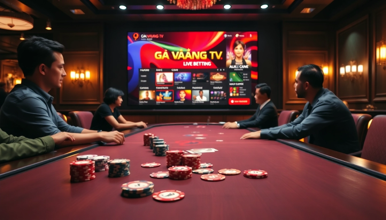Gà Vàng TV enhances your gambling experience with vibrant poker chips on a high-stakes table.