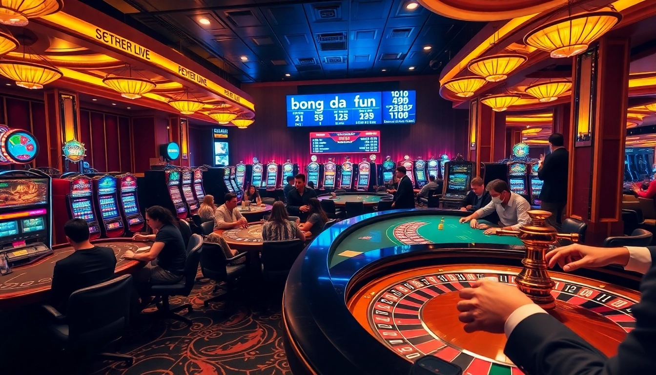 Experience the thrill of bong da lu fun with players engaged at vibrant casino tables filled with action and excitement.