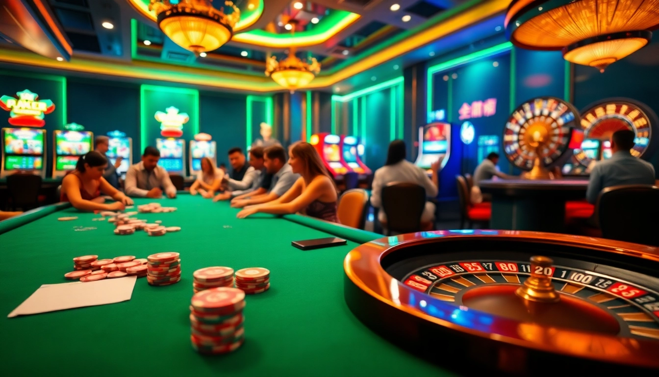 Experience the thrill of gaming with bong da lu fun at a vibrant casino filled with poker tables and slot machines.