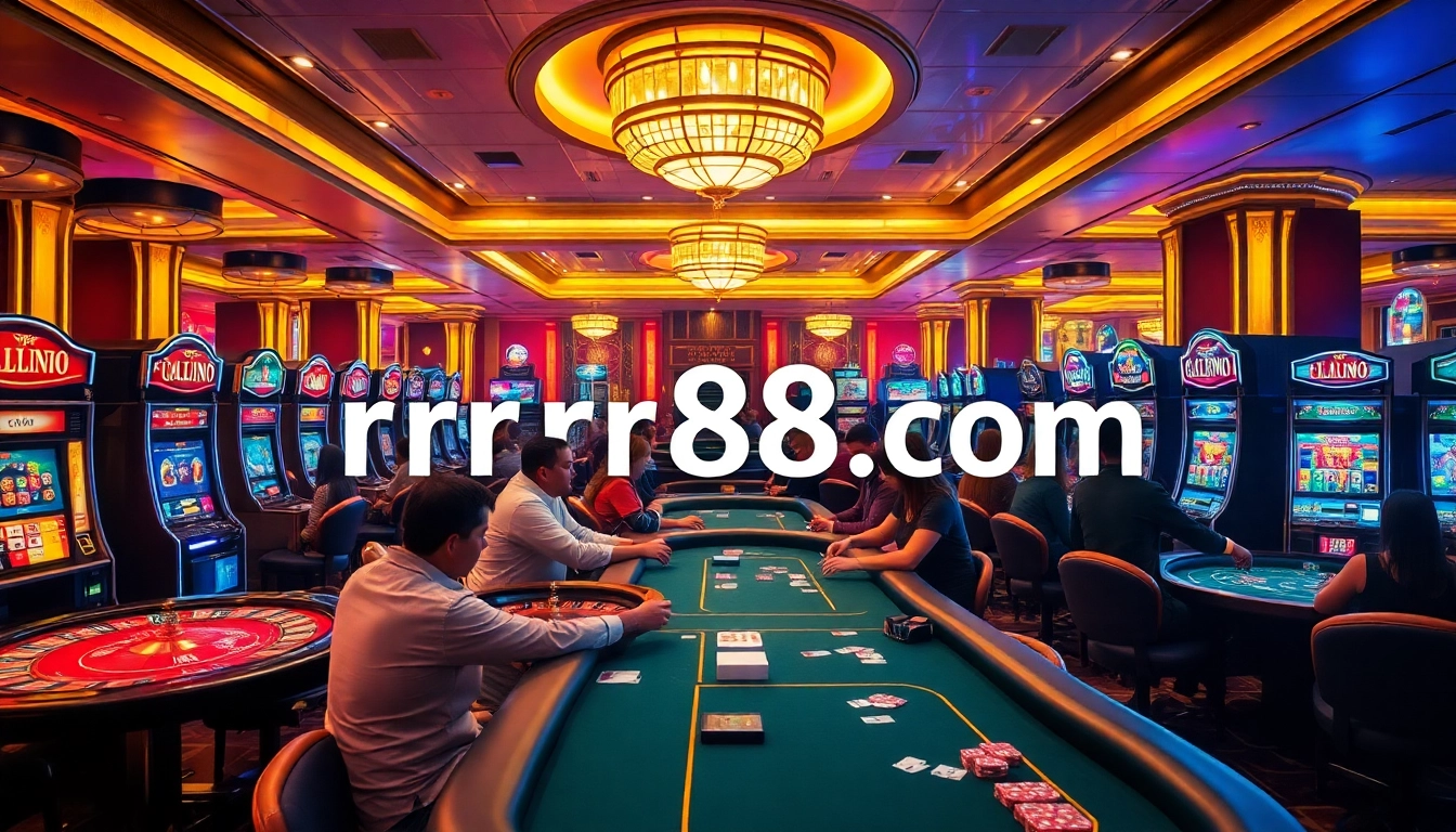 Players enjoying table games at a casino with rr88 com prominently featured, highlighting thrilling betting experiences.