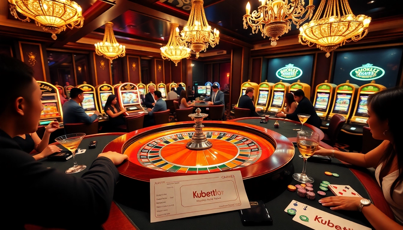 Experience the excitement at https://kubetlove.com/ with players enjoying roulette and poker in a dazzling casino setting.