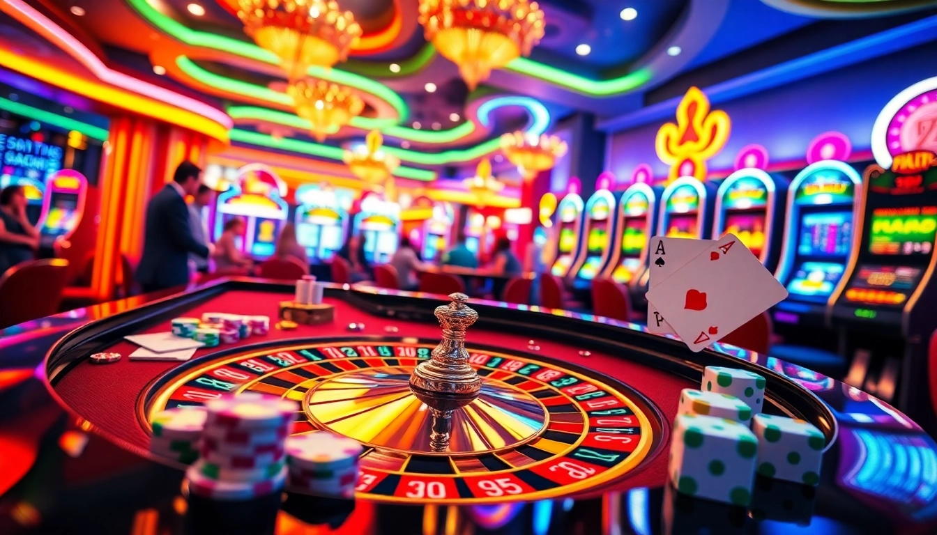 Experience the thrill of gambling with bong da lu fun as players engage at a roulette table in a vibrant casino setting.