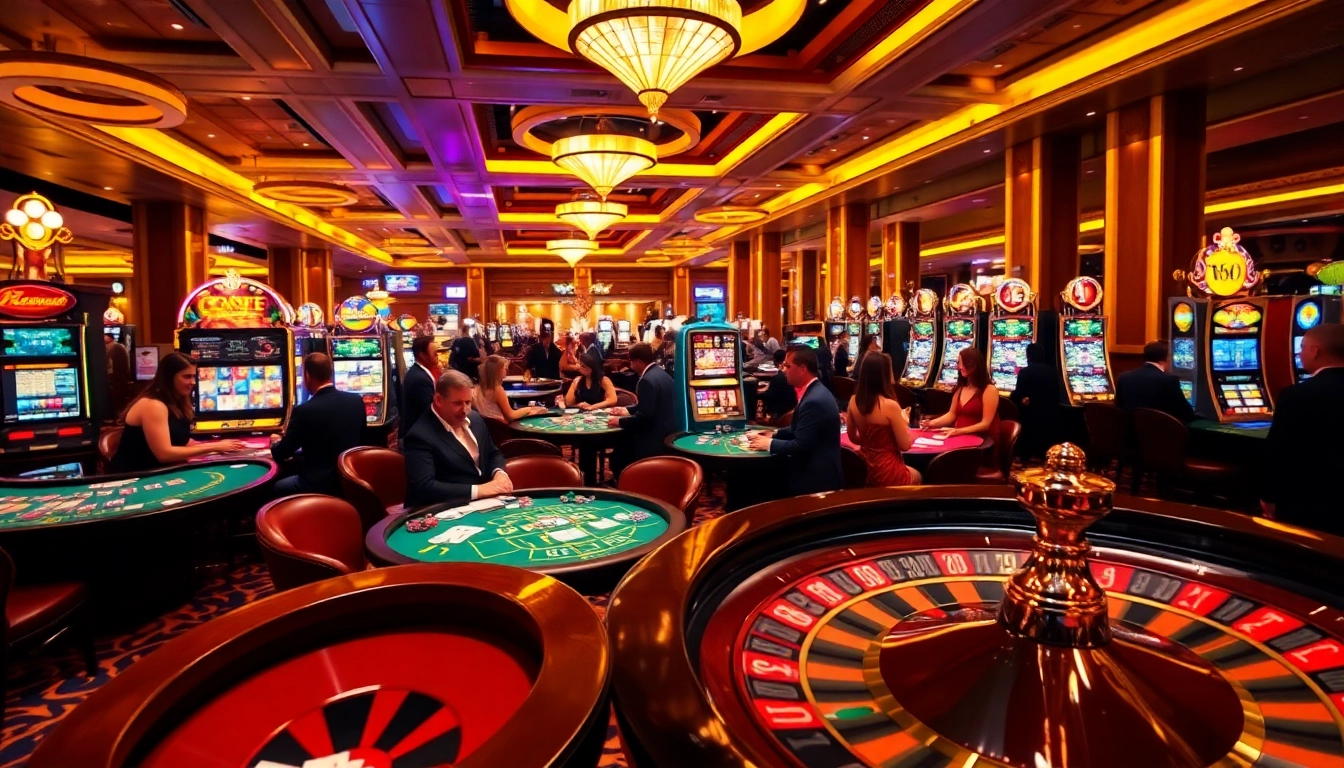 Experience the thrill at https://hb88bet.biz/, with players enjoying poker and roulette surrounded by vibrant casino lights.