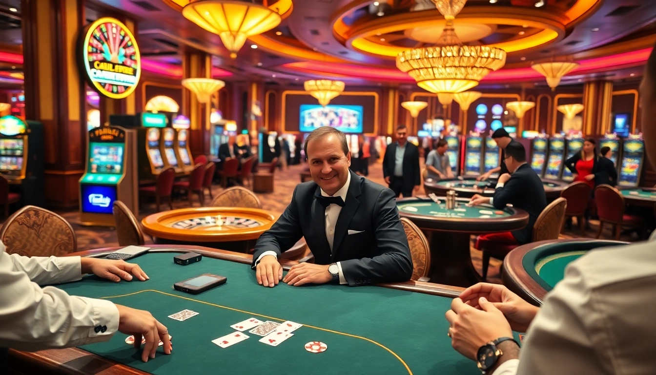 Experience thrilling gameplay at https://78winone.com/ with players enjoying poker and roulette in a vibrant casino setting.
