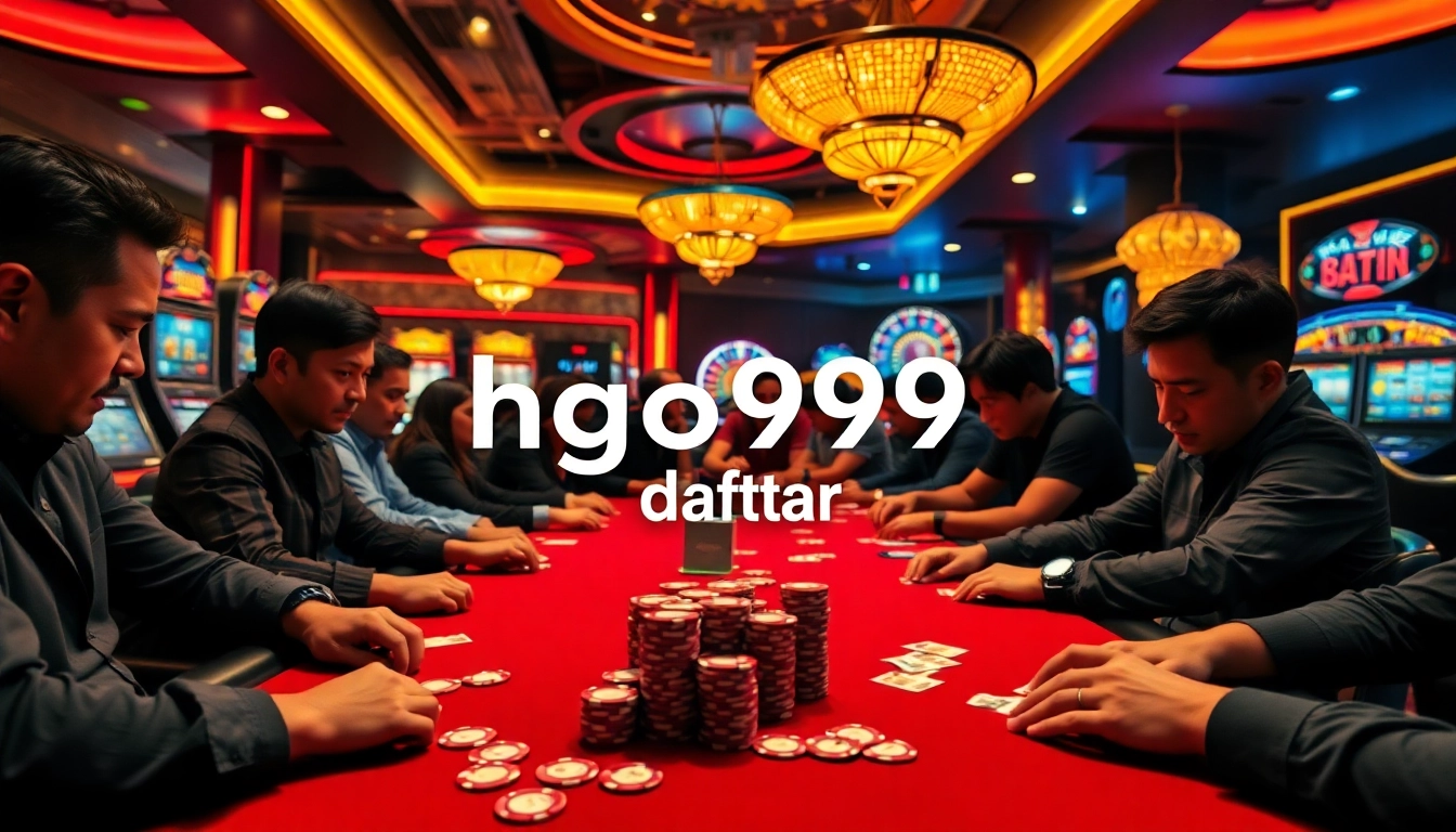 Experience the thrill of hgo909 daftar at a vibrant poker table filled with intense players and glamorous casino lights.
