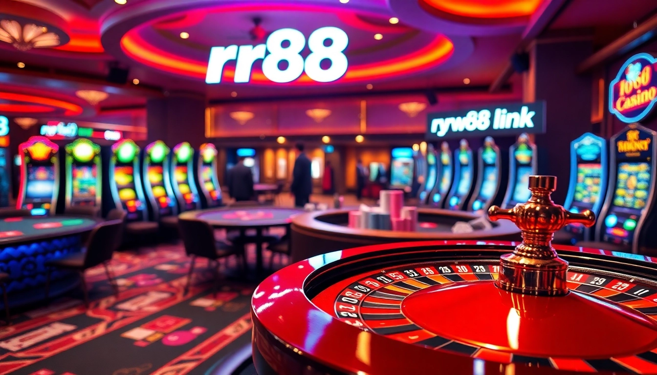 Experience the thrill of the rr88 link with vibrant casino tables and players engaging in dynamic gaming activities.