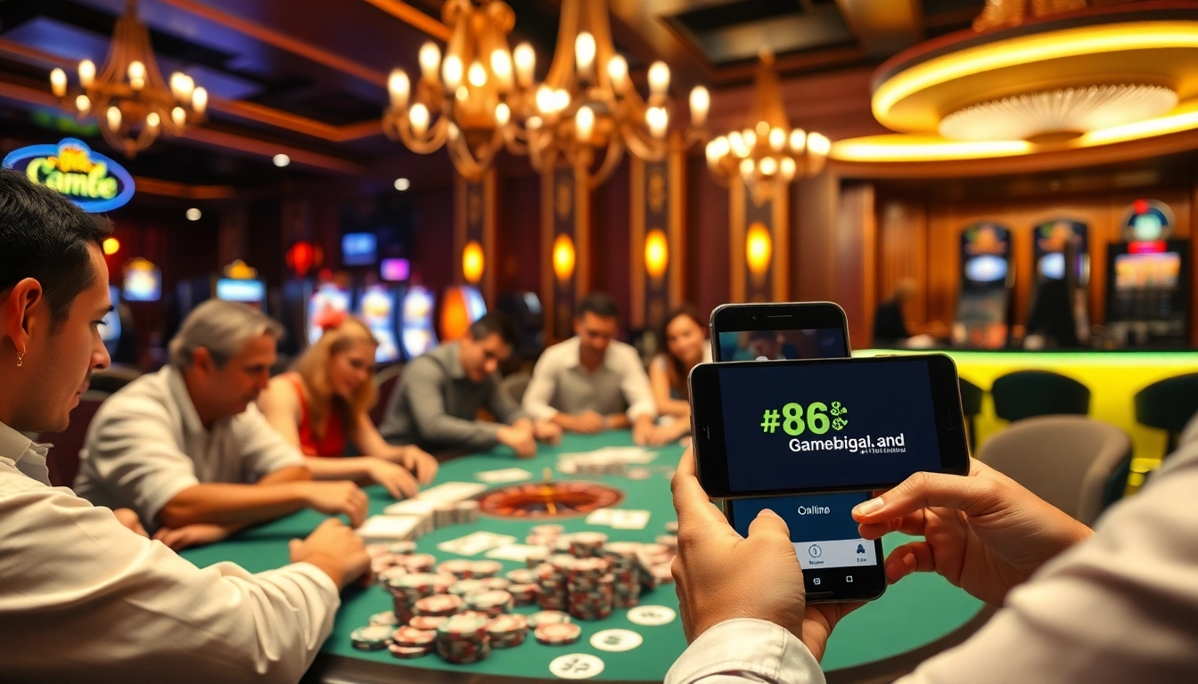 Experience the excitement of poker at a casino, highlighting the thrill of betting at https://68gamebai.download/ with vibrant gaming colors and dynamic lighting.