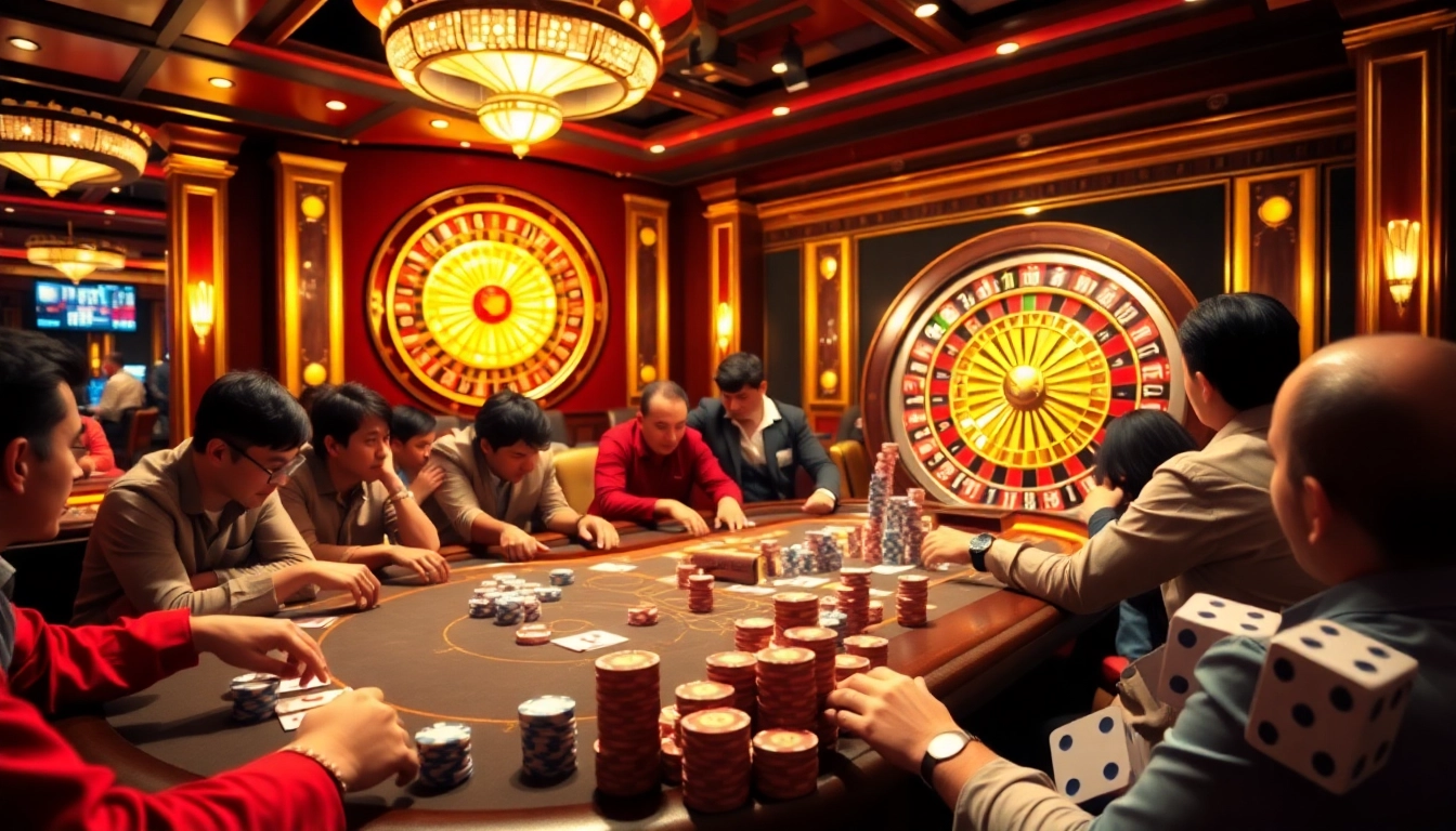 Engage with the excitement of rr88 com while playing at a lively casino poker table featuring bright chips and a spinning roulette wheel.