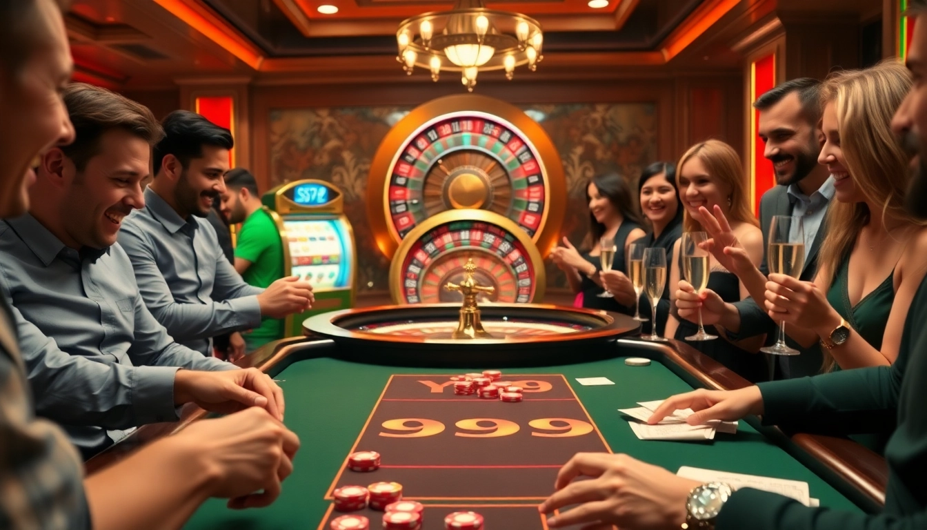 Experience the thrills of the Y999 Game at a bustling casino table, filled with excitement and vibrant colors.