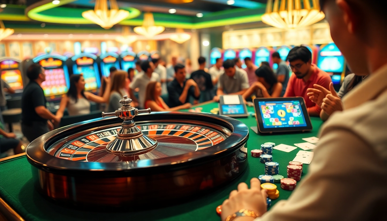 Engaging players at GO99COM spin the roulette wheel in a lively casino setting.